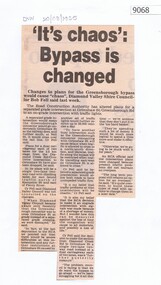 Article - Newspaper Clipping, Diamond Valley News, 'It's chaos': Bypass is changed 1985, 20/08/1985