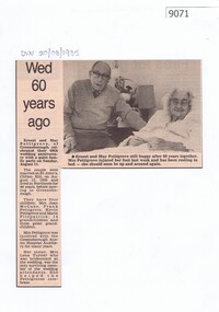 Article - Newspaper clipping, Diamond Valley News, Wed 60 years ago, 20/08/1985