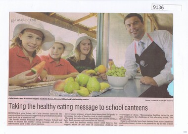 Article - Newspaper Clipping, Diamond Valley Leader, Taking the healthy eating message to school canteens, 2011