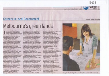 Article - Newspaper Clipping, Careers in Local Government  - Melbourne's green lands, 14/07/2012