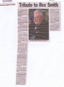 Article - Newspaper Clipping, The Local Paper, Tribute to Rex Smith, 21/08/2024