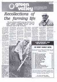 Article - Newspaper Clipping, Diamond Valley News, Recollections of the farming life, 16/06/1981