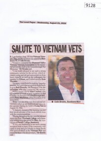 Article - Newspaper Clipping, The Local Paper, Salute to Vietnam Vets, 21/08/2024