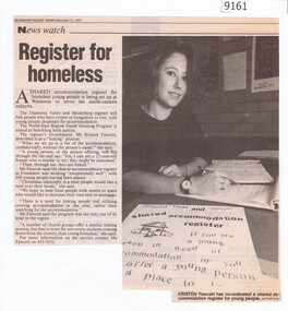 Article - Newspaper Clipping, Diamond Valley News, Register for homeless, 21/12/1993