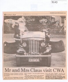 Article - Newspaper Clipping, Diamond Valley News, Mr and Mrs Claus visit CWA, 14/12/1992