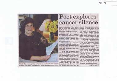 Article - Newspaper Clipping, Diamond Valley News, Poet explores cancer silence, 1990s