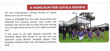 Article - Newsletter Clipping, Colin Brooks, A home run for Loyola Reserve, June 2020