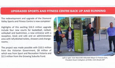 Article - Newsletter Clipping, Colin Brooks, Upgraded sports and fitness centre back up and running, February 2022