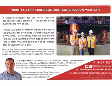 Article - Newsletter Clipping, Colin Brooks, North East Link crosses another construction milestone, April 2024