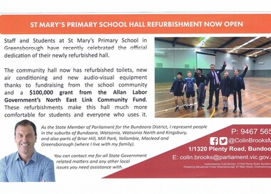 Article - Newsletter Clipping, Colin Brooks, St Mary's Primary School hall refurbishment now open, June 2024