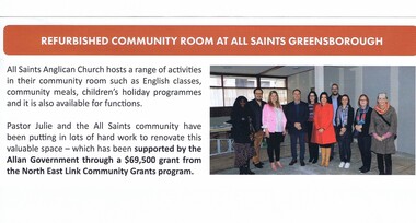 Article - Newsletter Clipping, Colin Brooks, Refurbished community room at All Saints Greensborough, July 2024