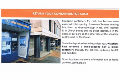 Archive - Newsletter Clipping, Colin Brooks, Return your containers for cash, July 2024