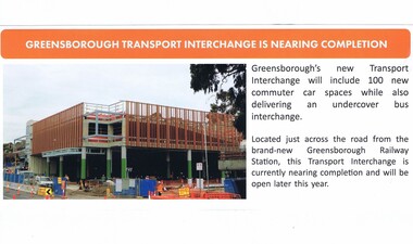 Article - Newsletter Clipping, Colin Brooks, Greensborough transport interchange is nearing completion, September 2024