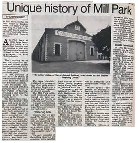 Newspaper - Newspaper Clipping - Digital Image, Andrew Best, Unique history of Mill Park, 1990s