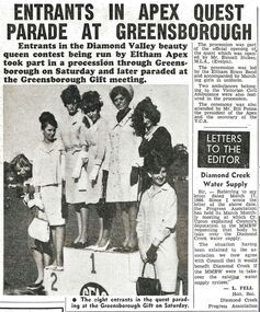 Newspaper - Newspaper Clipping - Digital Image, Entrants in Apex Quest parade at Greensborough, 1966