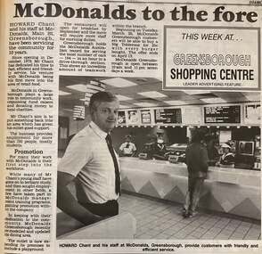 Newspaper - Newspaper Clipping - Digital Image, Diamond Valley News, McDonald's to the fore, 20/03/1990