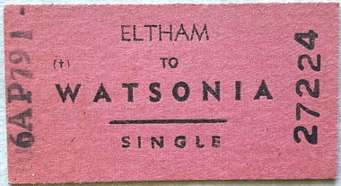 Ephemera - Ticket - Digital Image, Train ticket: Eltham to Watsonia, 1979, 06/04/1979