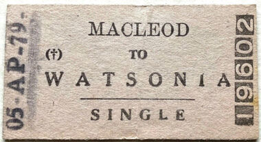 Ephemera - Ticket - Digital Image, Train ticket: Macleod to Watsonia, single, 1979, 05/04/1979