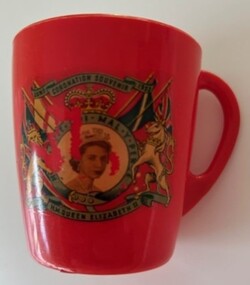 Souvenir - Plastic Cup - red, Embassy Australia, Coronation Souvenir June 1953. H. M. Queen Elizabeth II, 1953