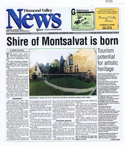 Newspaper - Newspaper Clipping, Diamond Valley News, Shire of Montsalvat is born by Duska Sulicich, 26/10/1994