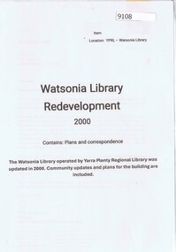 Article - Folder, Rosie Bray, Watsonia Library redevelopment 2000, 07/2024