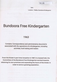 Book - Administrative Record, Bundoora Free Kindergarten, Bundoora Free Kindergarten: Kinder operations 1963, 1963