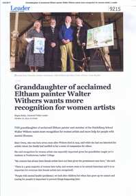 Article - Newspaper Clipping, Leader Community News, Granddaughter of acclaimed Eltham painter Walter Withers wants more recognition for women artists, 2017