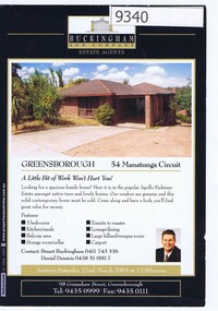 Card - Advertising Leaflet, Buckingham and Company Estate Agents, 54 Manatunga Circuit Greensborough, 2003