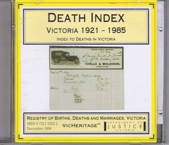 Administrative record - Compact disc, Death Index Victoria 1921 - 1985