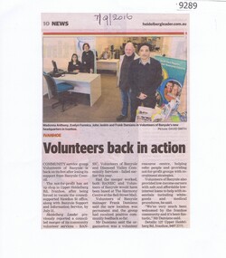 Article - Newspaper Clipping, Heidelberg Leader, Volunteers back in action, 07/09/2016