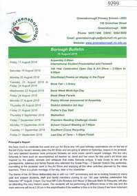 Newsletter, Greensborough Primary School, Borough Bulletin, Greensborough Primary School, 16/08/2018, 16/08/2018