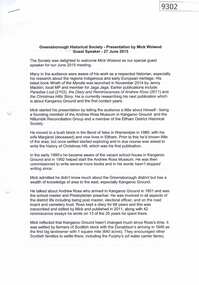 Article, Anne Paul, Presentation by Mick Woiwod at Greensborough Historical Society 2015, 27/06/2015
