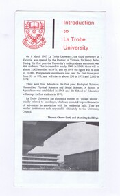 Memorabilia - Leaflet, La Trobe University, Introduction to La Trobe University, 1966