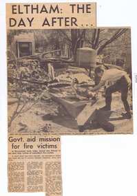 Newspaper - Newspaper Clipping, The Herald, Eltham: The Day After... Govt. aid mission for fire victims, 04/03/1965
