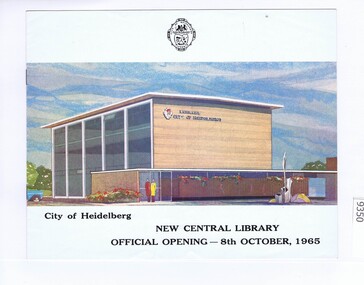 Booklet - Brochure, City of Heidelberg. Engineers Dept, City of Heidelberg New Central Library - Official Opening, 8th October 1965, 08/10/1965