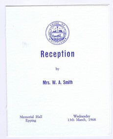 Card - Cards, Shire of Whittlesea et al, 1. Shire of Whittlesea Reception  2. City Of Northcote Reception 3. City of Broadmeadows Mayoress Reception, 1968