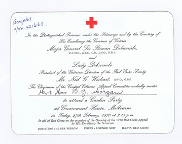 Memorabilia - Invitation, Australian Red Cross, [Garden Party at Government House 1970], 27/02/1970