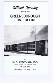 Memorabilia - Program, Government of Victoria, Official opening of the new Greensborough Post Office 1970, 01/05/1970