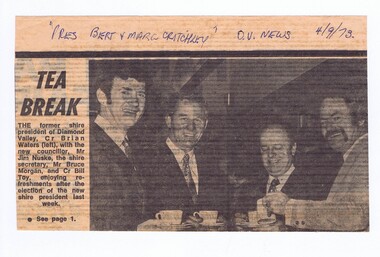 Memorabilia - Newspaper Clipping, Diamond Valley News, Tea break, 14/09/1973