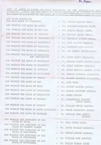 Memorabilia - List, List of names of Mayors and Shire Presidents in the Metropolitan Area, 08/10/1969