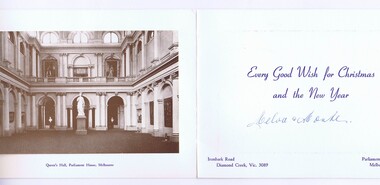 Memorabilia - Christmas Card, Parliament House Victoria, Parliament of Victoria Christmas Card, 1969