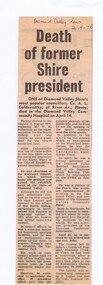 Memorabilia - Newspaper Clipping, Diamond Valley News, Death of former Shire President, 20/04/1976