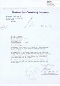 Memorabilia - Letter, Bundoora Park Committee of Management, Bundoora Park Committee of Management - Invitation to Opening of the Fun and Fitness Track at Bundoora Park, 25/05/1976