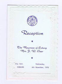 Memorabilia - Reception Programme, City of Coburg, City of Coburg Mayoress' Reception 1970, 04/11/1970