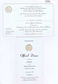 Memorabilia - Card, Shire of Eltham, Shire of Eltham centenary celebrations invitation and programme 1971, 06/04/1971