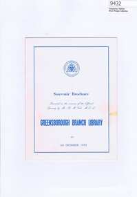 Memorabilia - Brochure, Shire of Diamond Valley, Official opening of Greensborough Branch Library 1973, 06/12/1973