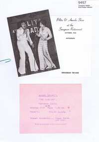 Memorabilia - Advertising Card, Swagman Restaurant, Swagman Restaurant Cabaret Advertising Card; and, Ticket, 10/1976