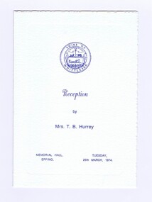 Memorabilia - Program, Shire of Whittlesea, Shire of Whittlesea Reception Programme 1974, 26/03/1974