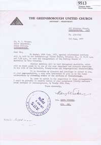 Memorabilia - Letter, Greensborough Uniting Church, The Greensborough Uniting Church Invitation to celebrate the merger, 03/06/1977