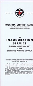 Memorabilia - Pamphlet, Rosanna Uniting Parish, Rosanna Uniting Church: The Inauguration Service, 26/06/1977